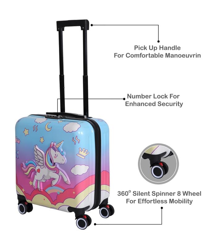 Kids unicorn-themed 3D trolley suitcase with pink and blue sky design www.usmile.toys